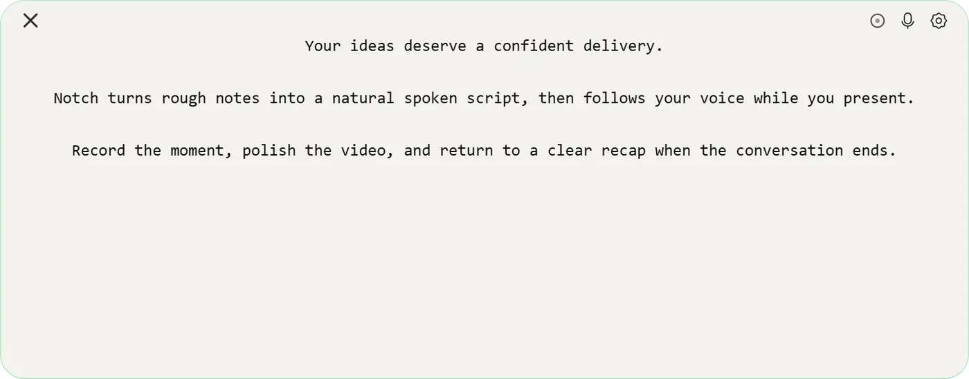The Notch teleprompter showing a few lines of script